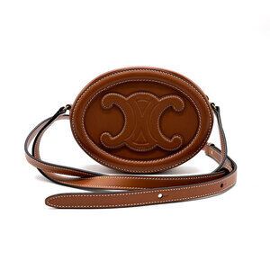 Celine Cuir Triomphe Oval Shoulder Bag Brown Leather